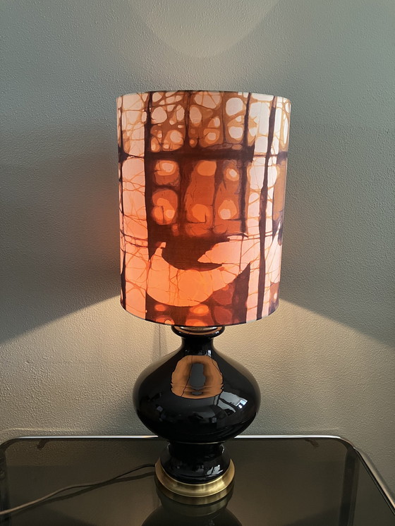 Image 1 of Vintage Black Opaline Glass Table Lamp, Holmegaard Design!