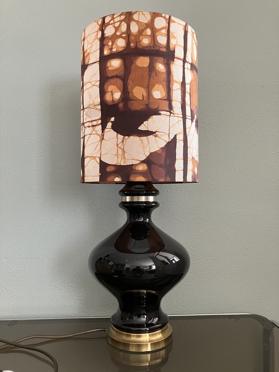 Image 1 of Vintage Black Opaline Glass Table Lamp, Holmegaard Design!