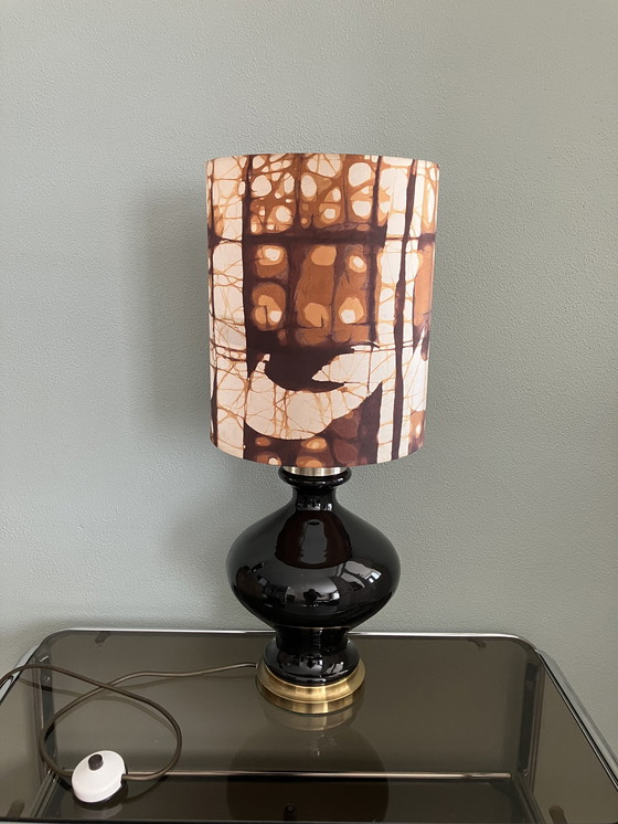 Image 1 of Vintage Black Opaline Glass Table Lamp, Holmegaard Design!