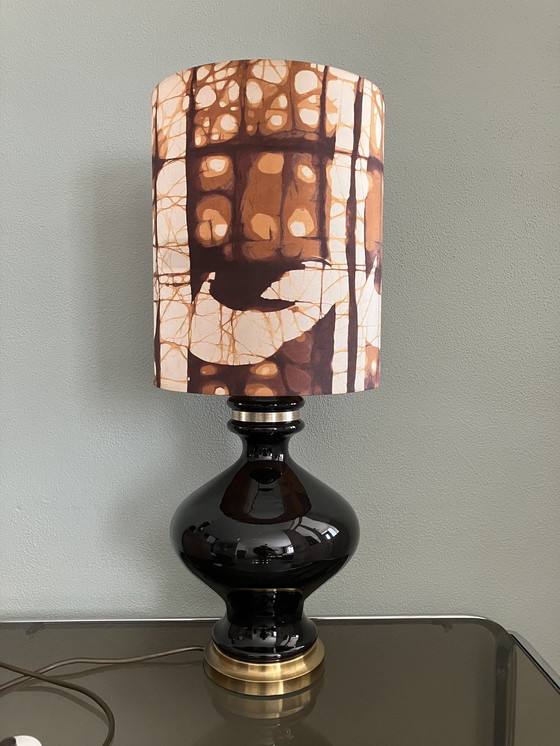 Image 1 of Vintage Black Opaline Glass Table Lamp, Holmegaard Design!