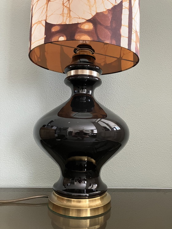 Image 1 of Vintage Black Opaline Glass Table Lamp, Holmegaard Design!