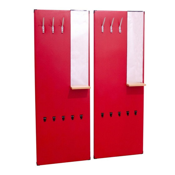 Image 1 of Pair of vintage coat racks in wood and faux leather for Drevokov, Czechoslovakia 1960