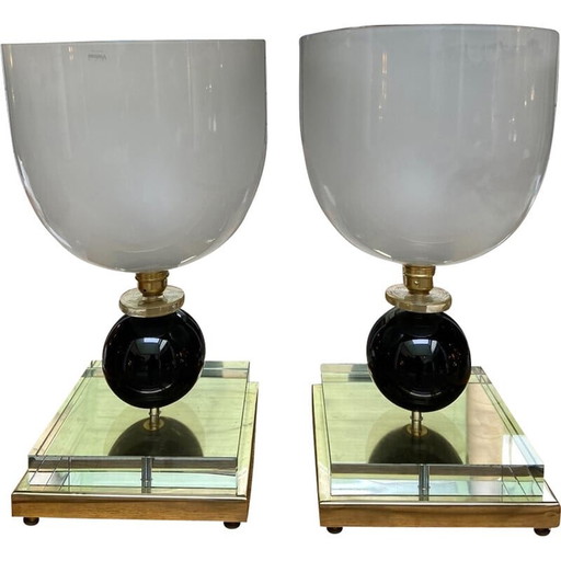 Pair of vintage brass and glass lamps by Vetreria Vistosi, 1980