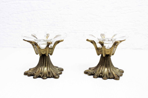 Duo of bronze and glass candlesticks from the 60s