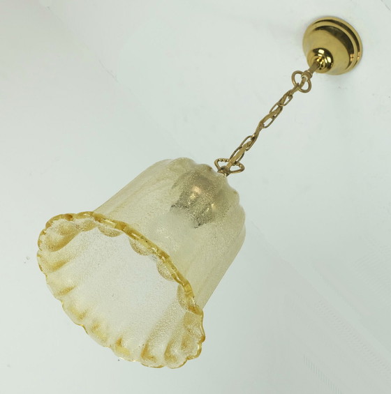 Image 1 of mid century PENDANT LIGHT murano glass pulegoso golddust brass 1970s