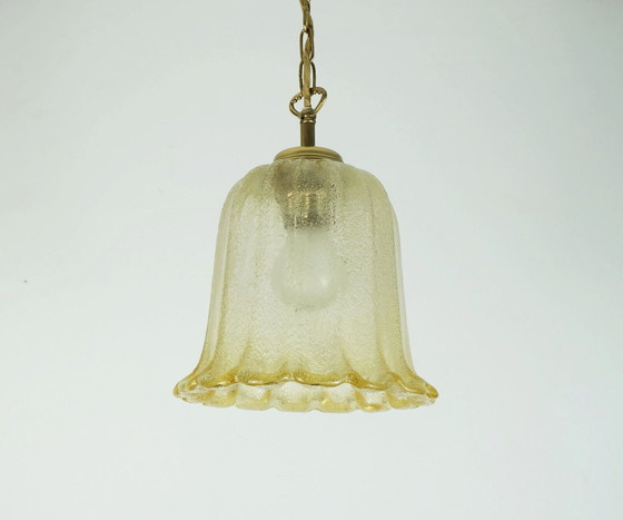 Image 1 of mid century PENDANT LIGHT murano glass pulegoso golddust brass 1970s