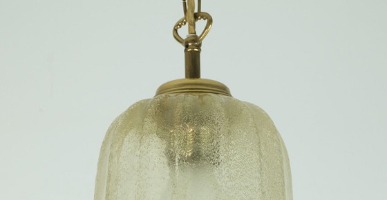 Image 1 of mid century PENDANT LIGHT murano glass pulegoso golddust brass 1970s