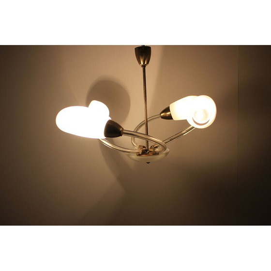 Image 1 of Vintage metal and glass chandelier, Czech 1970