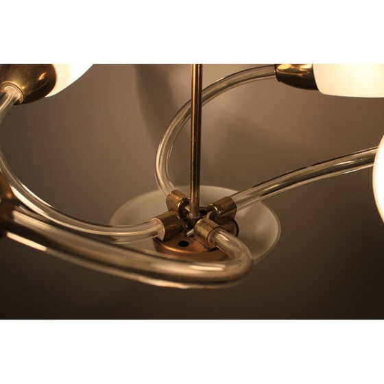 Image 1 of Vintage metal and glass chandelier, Czech 1970