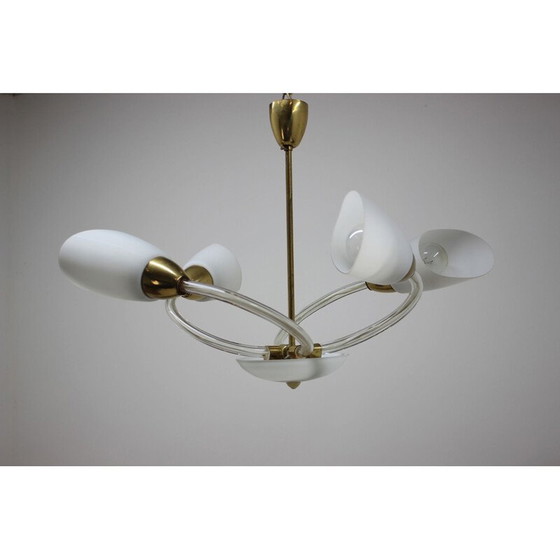 Image 1 of Vintage metal and glass chandelier, Czech 1970