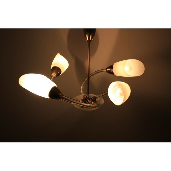 Image 1 of Vintage metal and glass chandelier, Czech 1970
