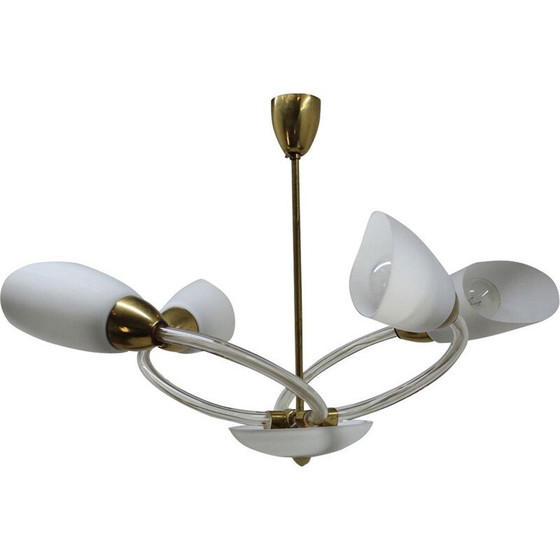 Image 1 of Vintage metal and glass chandelier, Czech 1970