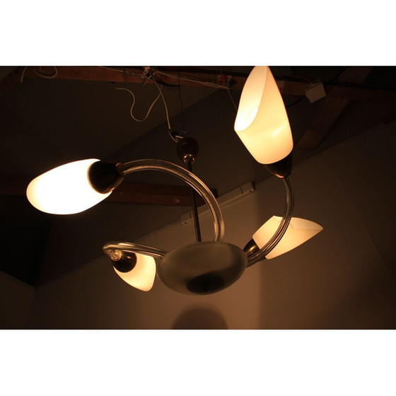 Image 1 of Vintage metal and glass chandelier, Czech 1970