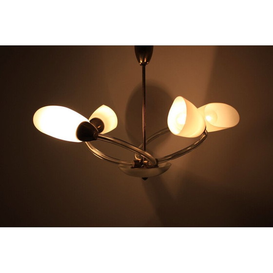 Image 1 of Vintage metal and glass chandelier, Czech 1970