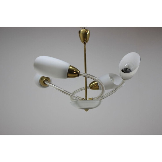 Image 1 of Vintage metal and glass chandelier, Czech 1970