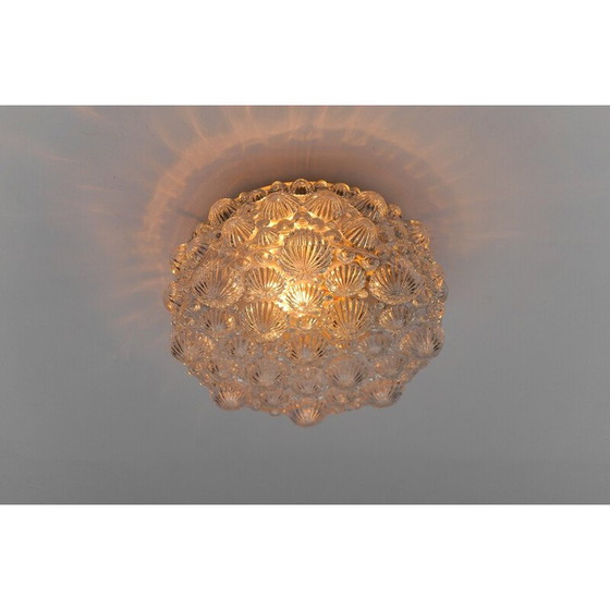 Image 1 of Vintage round ceiling lamp in glossy glass and metal in the shape of a 3D fossil shell, 1960
