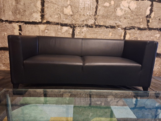 Image 1 of 2x Wittmann-Ducale black leather sofas by Paolo Piva