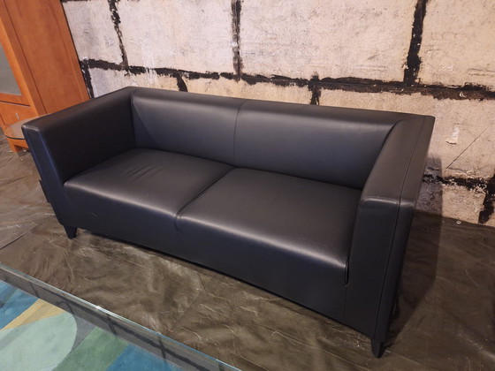 Image 1 of 2x Wittmann-Ducale black leather sofas by Paolo Piva