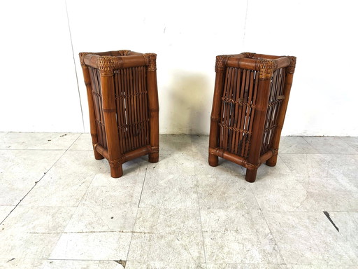 Pair of bamboo planters, 1970s