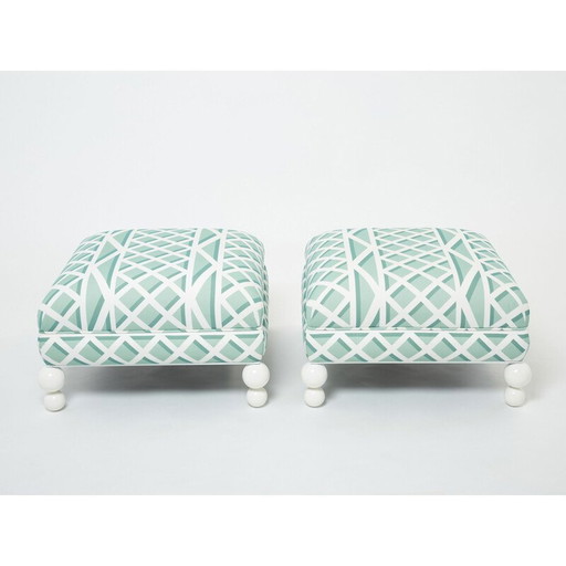 Pair of vintage shaggy poufs, 1970