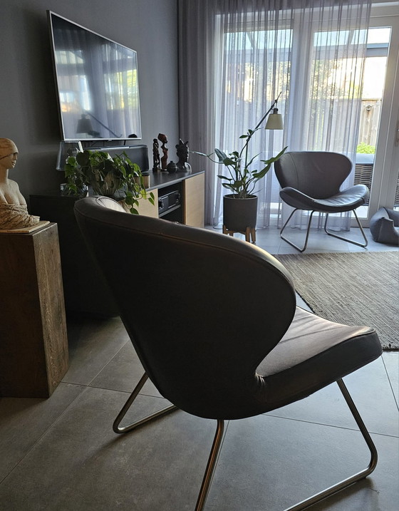 Image 1 of 2 fauteuils Karat en cuir gris anthracite