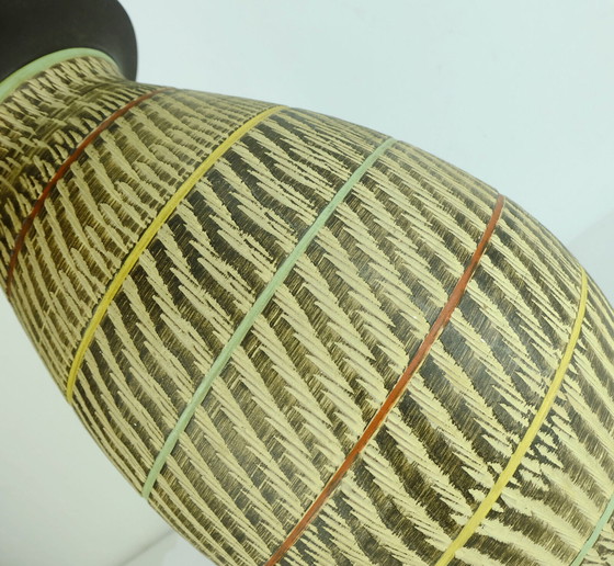 Image 1 of Duemler &amp; Breiden, vaso da terra anni '50 modello 32/35, decoro sgraffito con strisce colorate