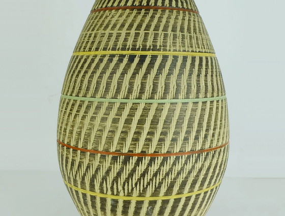 Image 1 of Duemler &amp; Breiden, vaso da terra anni '50 modello 32/35, decoro sgraffito con strisce colorate