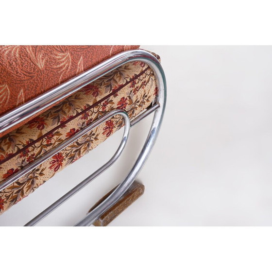 Image 1 of Vintage 3 seater sofa in printed fabric and metal by Robert Slezak for Slezak Factories, Czech 1930