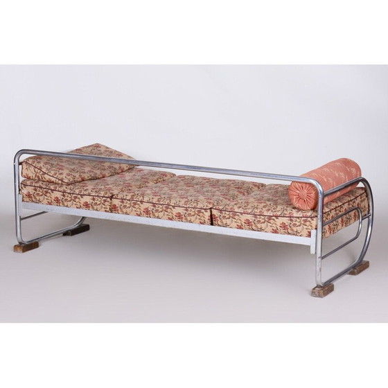 Image 1 of Vintage 3 seater sofa in printed fabric and metal by Robert Slezak for Slezak Factories, Czech 1930