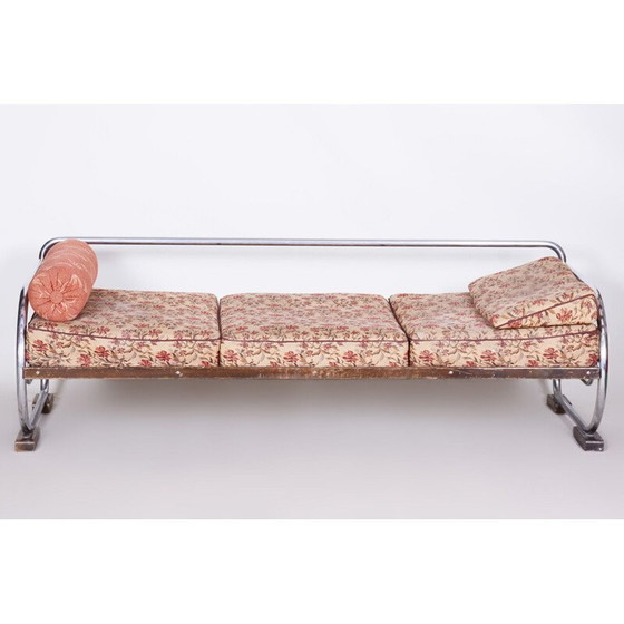 Image 1 of Vintage 3 seater sofa in printed fabric and metal by Robert Slezak for Slezak Factories, Czech 1930