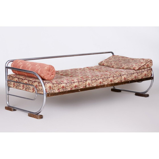 Image 1 of Vintage 3 seater sofa in printed fabric and metal by Robert Slezak for Slezak Factories, Czech 1930