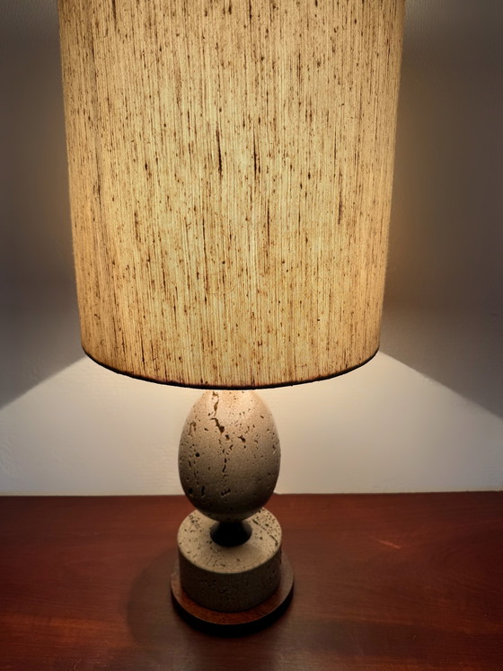 Image 1 of Egg Lamp Travertine Wood 70's