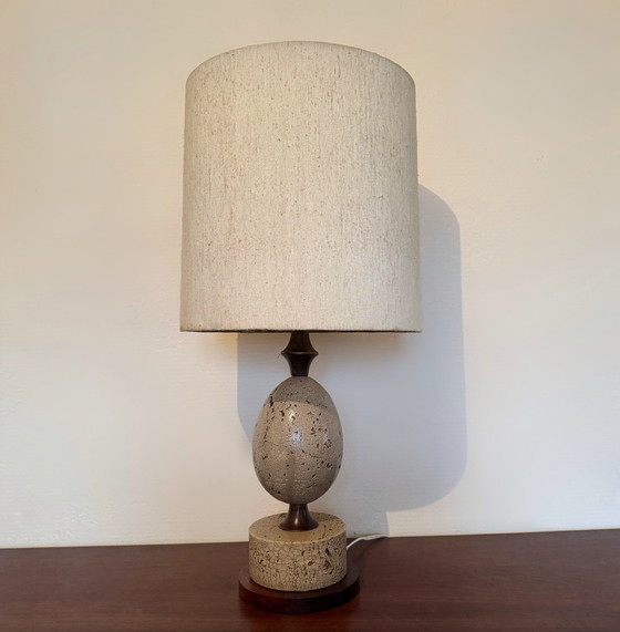 Image 1 of Egg Lamp Travertine Wood 70's