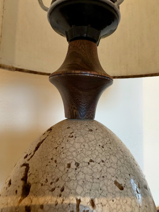 Image 1 of Egg Lamp Travertine Wood 70's