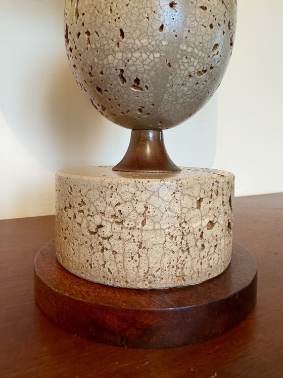 Image 1 of Egg Lamp Travertine Wood 70's