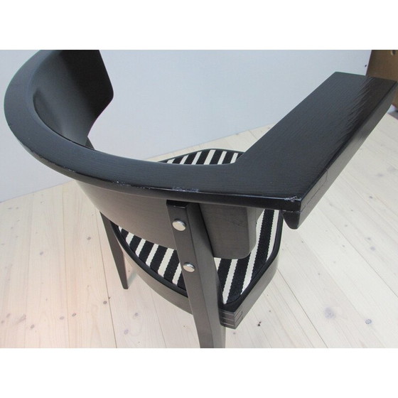 Image 1 of Vintage armchair with 3 legs in lacquered wood and striped fabric by Stefan Wewerka for Tecta, 1978