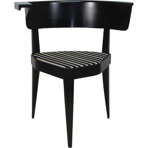 Vintage armchair with 3 legs in lacquered wood and striped fabric by Stefan Wewerka for Tecta, 1978
