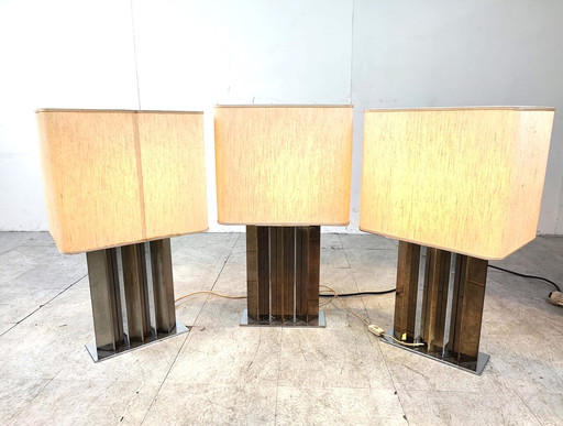 3x Brass and chrome table lamps