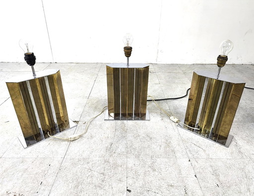 3x Brass and chrome table lamps