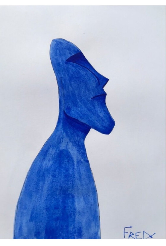 Image 1 of Set Of 3 Blue Moai Inks By Frédéric Cadiou