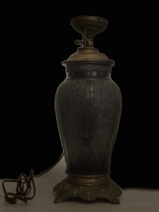 Image 1 of Antique Bronze and Gold Asian Lamp