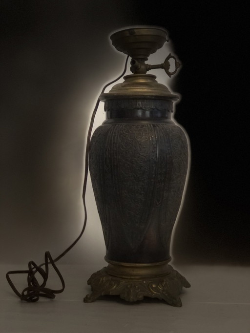 Antique Bronze and Gold Asian Lamp