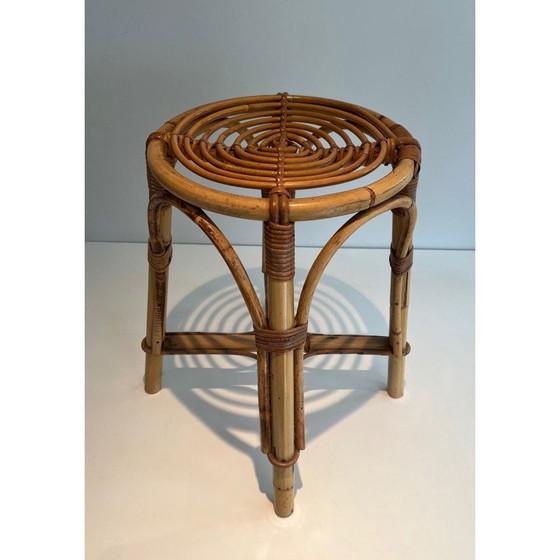 Image 1 of Vintage rattan stool, France 1950