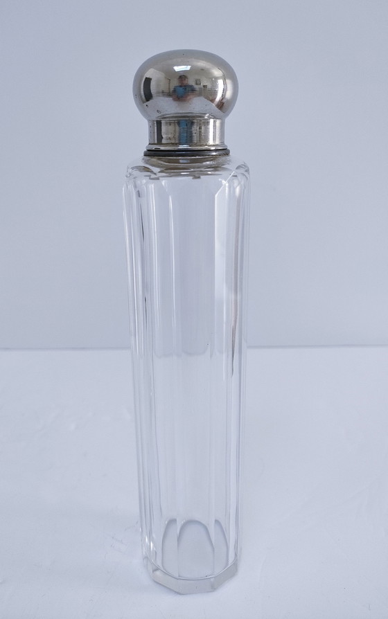 Image 1 of Three Art Deco Glass Metal Flasks 1920s