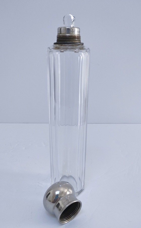 Image 1 of Three Art Deco Glass Metal Flasks 1920s