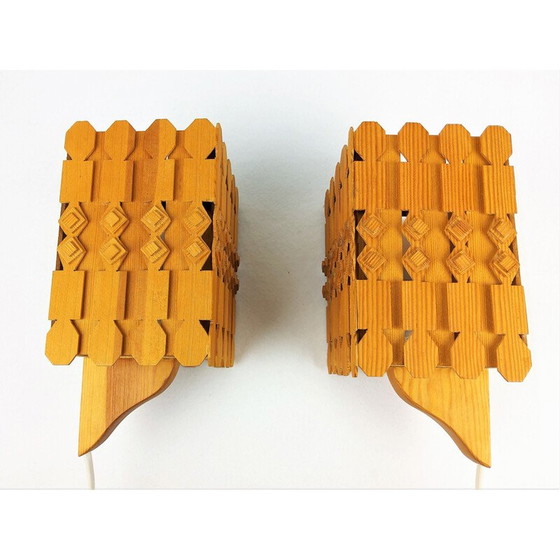 Image 1 of Coppia di applique vintage in pino scandinavo, anni '60