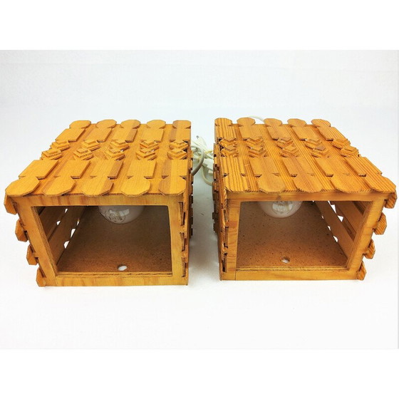 Image 1 of Coppia di applique vintage in pino scandinavo, anni '60