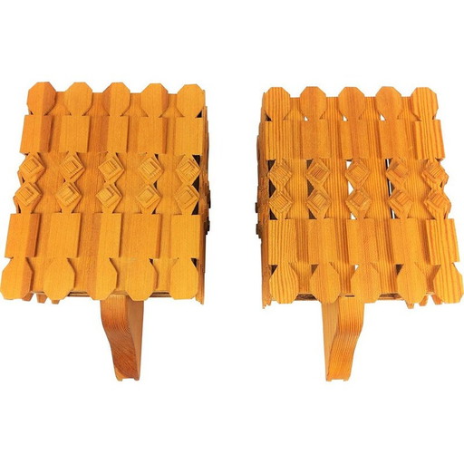 Pair of  Scandinavian pine vintage wall lights 1960's