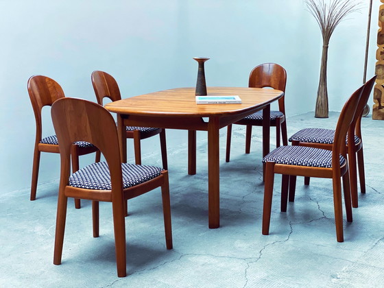 Image 1 of Jon Mortensen for Koefoed Hornslet dining table extendable & 6 chairs teak wood Denmark 1970s