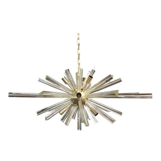 Contemporary Transparent “Triedro” Murano Glass Oval Sputnik Chandelier